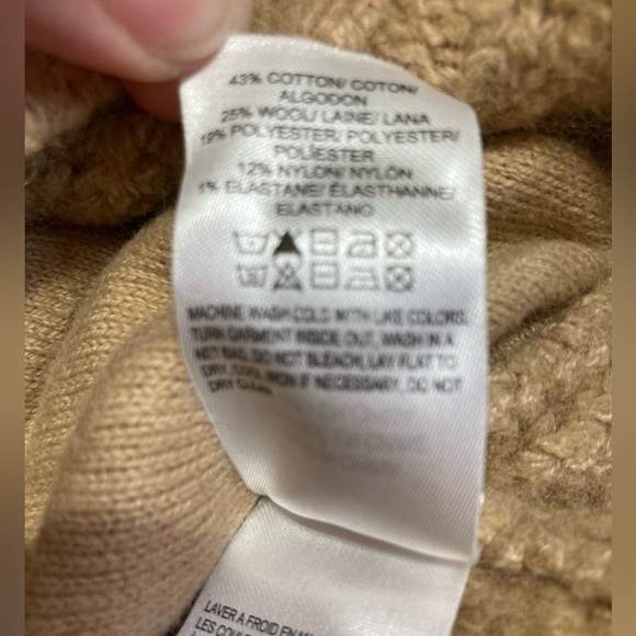 Lucky Brand Camel Cable Knit Cardigan Wool Blend Sweater Sherpa Collar Size M - Picture 4 of 4